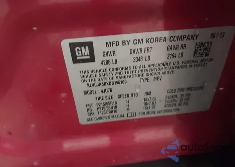 2013 Buick Encore z USA, uszkodzony, nr VIN KL4CJASBXDB195169